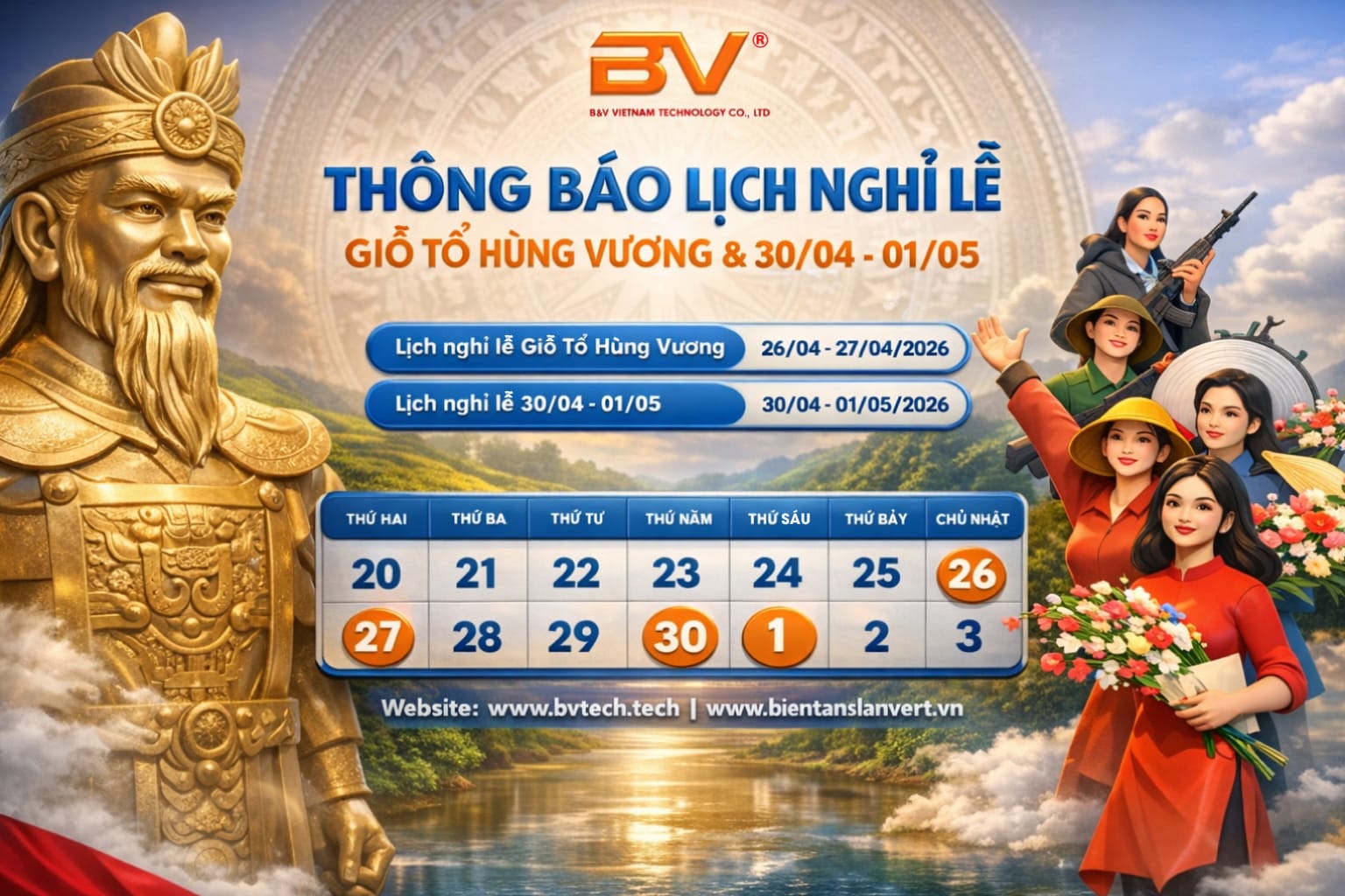 B&V Việt Nam Thông Báo Lịch Nghỉ Lễ Giỗ Tổ Hùng Vương Và 30/04 – 01/05/2026